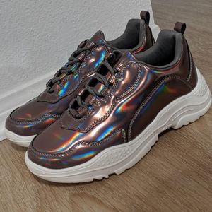 Gray holographic sneakers